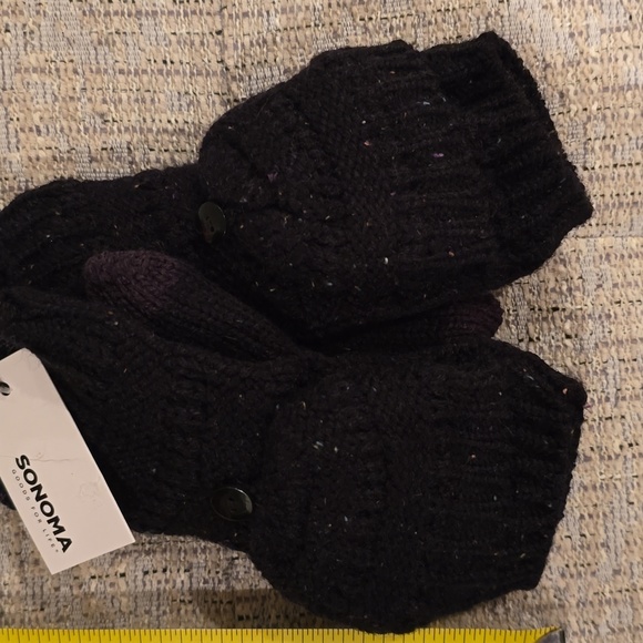 SONOMA WOMEN'S BLACK SPECKLED FLIP TOP WARM WINTER GLOVES ONE SIZE FITS MOST - Picture 3 of 10